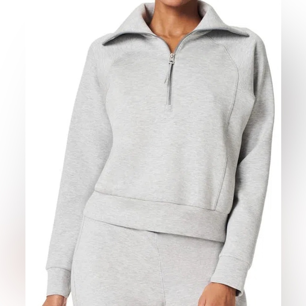 Spanx AirEssentials Half-Zip Sweatshirt – Light Grey Heather – Size M - NEW